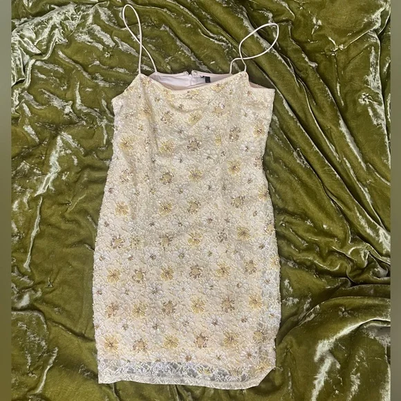 Topshop yellow sequin beaded embroidered sparkle strappy shift dress winx - Picture 3 of 14